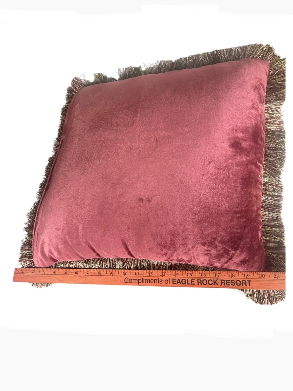 Vintage Pink Berry Velvety Pillow w Fringe